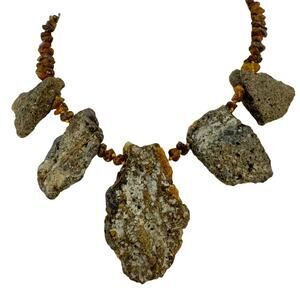 Baltic Amber Statement Necklace Raw Unpolished Chunky Beaded Boho Rustic (N280)